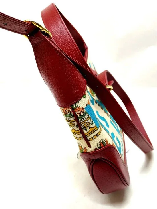 Authentic Gucci Jackie 1961 Floral Canvas Small Shoulder Bag Red Leather Trim - Picture 5 of 16